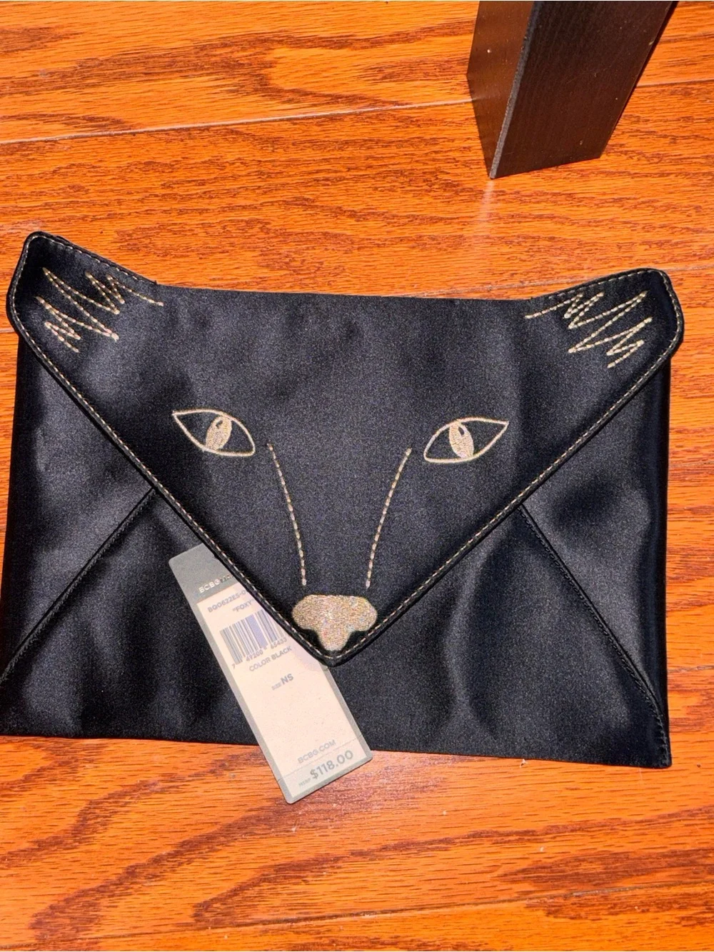 Brand new w tag.  BCBGMAXAZRIA Black Fox Face Envelope Clutch  Evening Bag .
